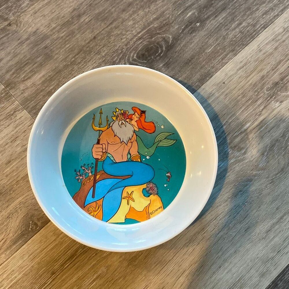 Disney The Little Mermaid Plastic Cereal Bowl Ariel King Triton 6.5" vintage